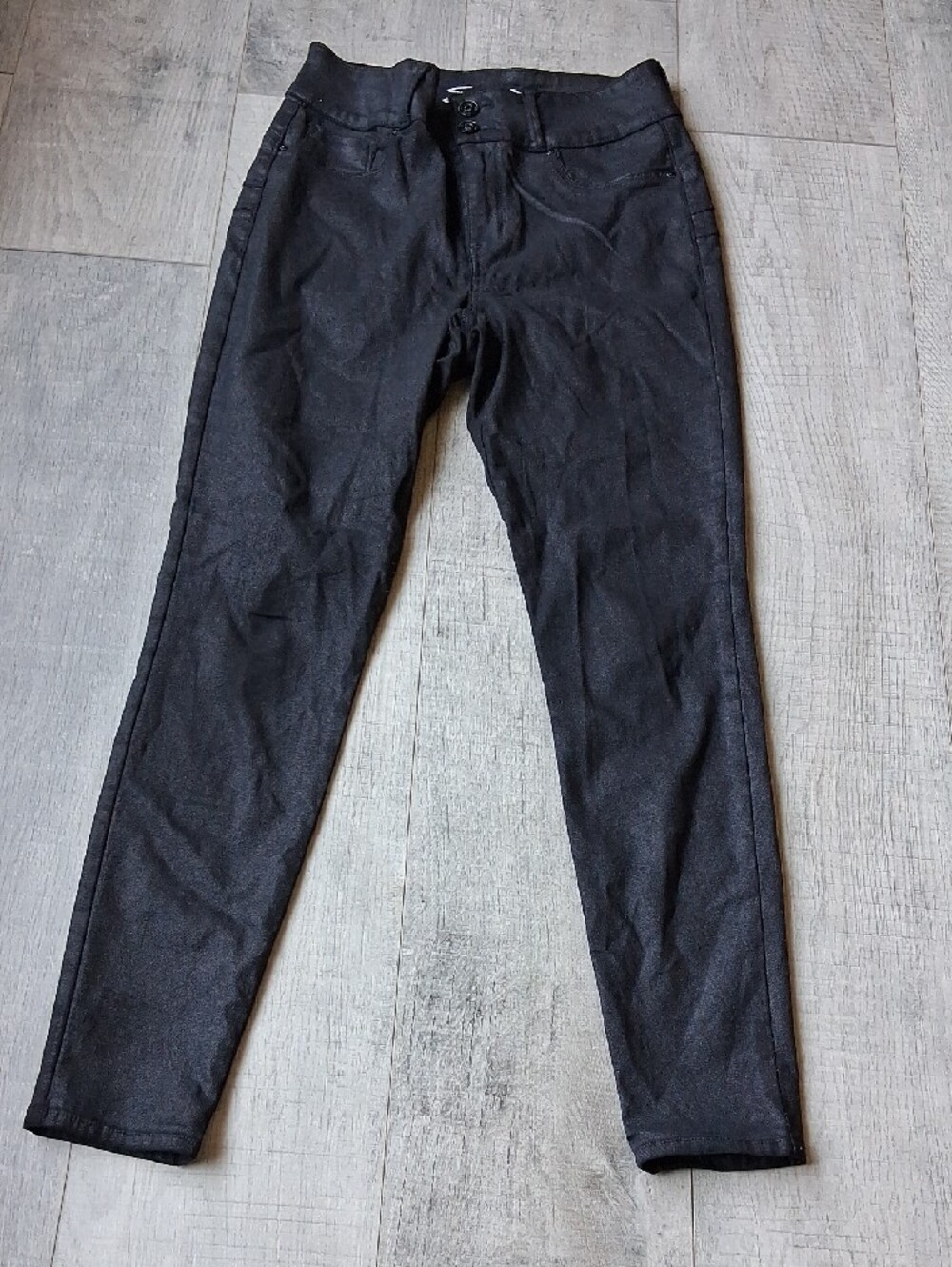 Seven7 Black Coated Skinny Jeans Faux Leather Look Size 10 - Picture 2 of 9